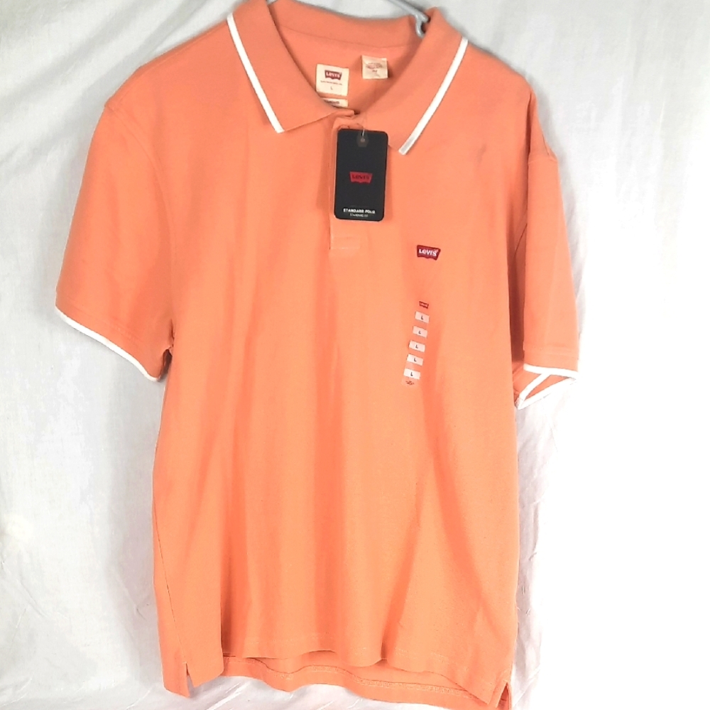 Levi's Mens Standard Polo Shirt Large Peach Embroidered Logo Short Sleve NEW